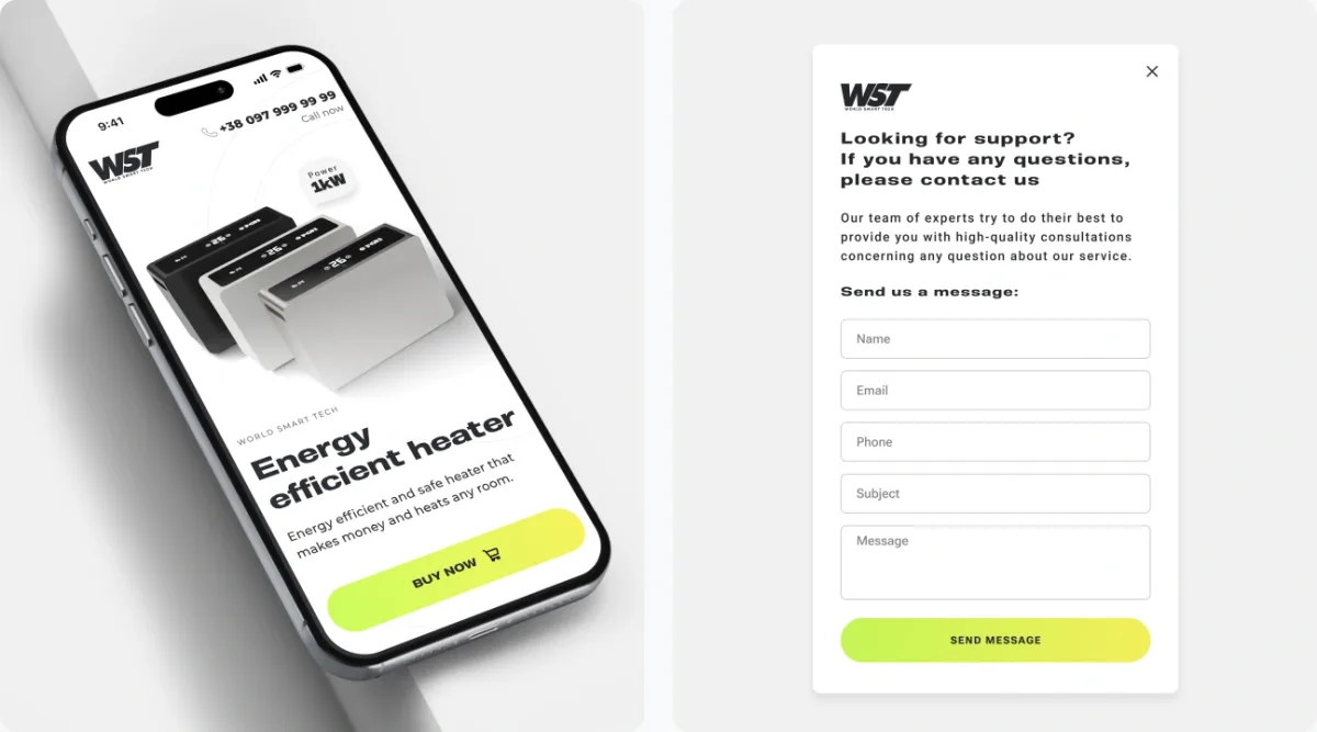 WST: development of a landing page for the company's product