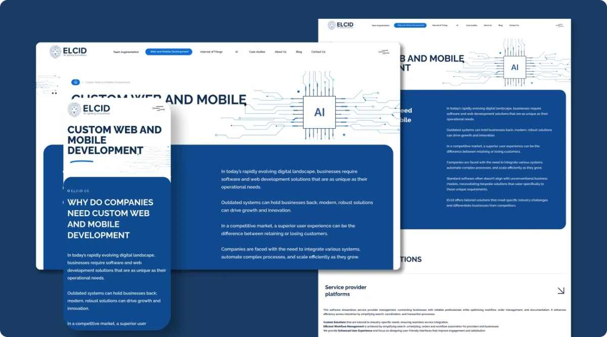 Development of an individual and web development services page
